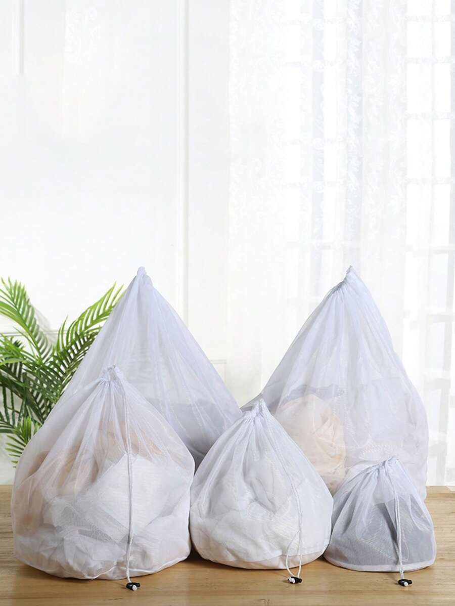 1pc Plain Laundry Bag, Minimalist Polyester Laundry Bag For Home - White - View 1