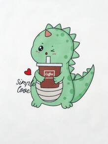 Girls Cartoon Graphic Tee & Shorts PJ Set - Blue and White - View 3