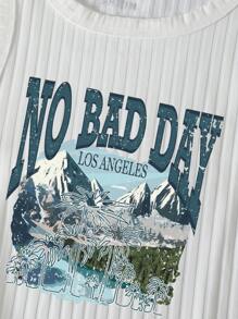 SHEIN EZwear Áo khoác và áo lót dành cho xe tăng nữ Gân đan Lá thư Nhiệt đới Giải trí - trắng - Xem 5