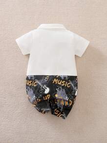 Yierying Baby Boy Letter Graphic Bow Front Shirt Romper