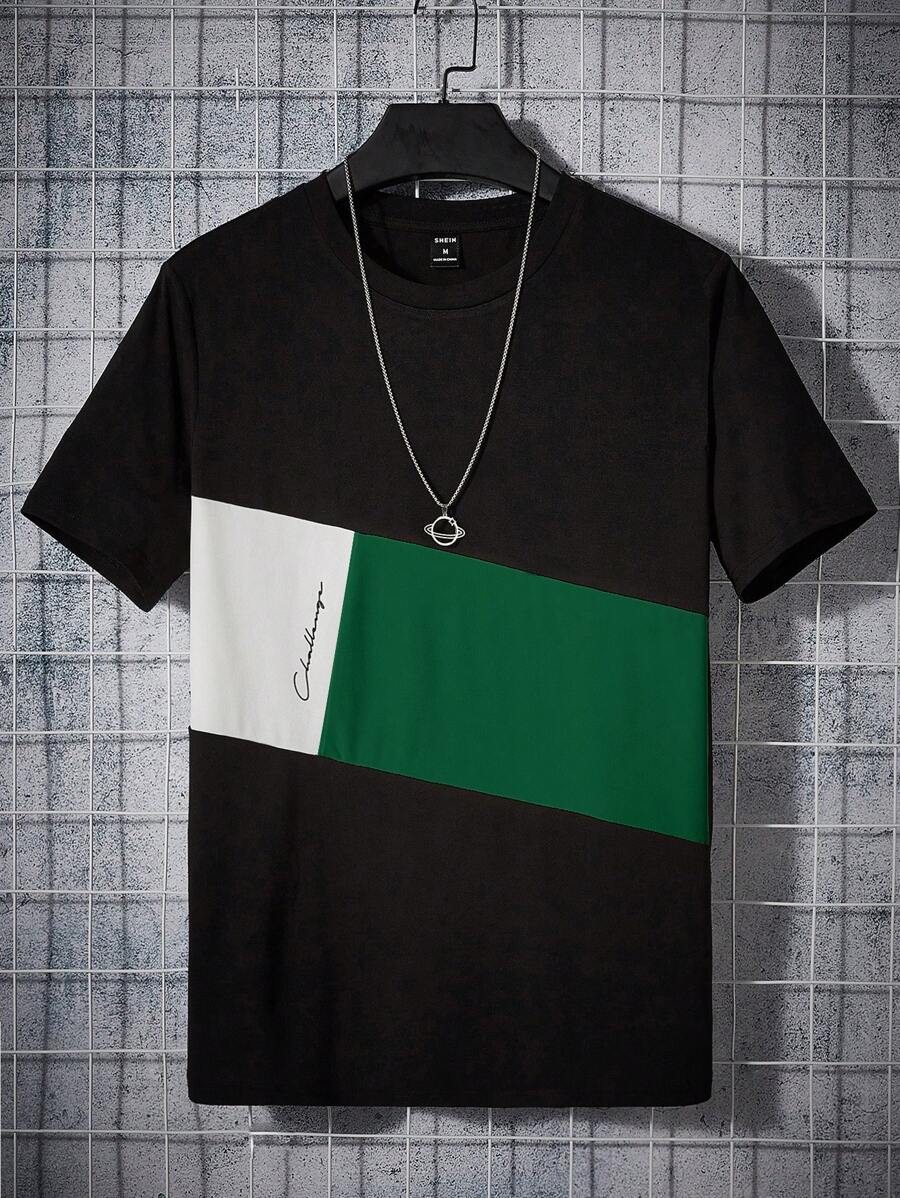 Manfinity VCAY Áo thun & Áo lót Nam Khối Màu Lá thư Giải trí - Màu xanh lá cây đậm - Xem 1