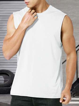 Men Solid Sports Tank Top Gym Clothes
