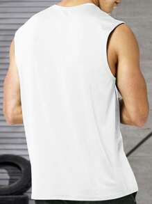 Camiseta Sin Mangas Deportiva Para Hombre, Ropa De Gimnasio Sólida - Blanco - Ver 2