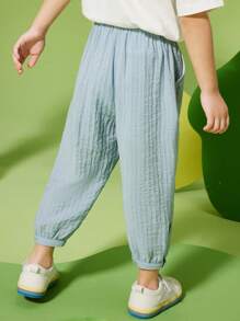 休閒貼布 口袋卡通男童（小）褲子 - 藍色 - 查看 2