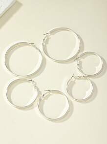 3pairs/set Minimalist Hoop Earrings - Silver - View 3
