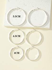 3pairs/set Minimalist Hoop Earrings - Silver - View 4
