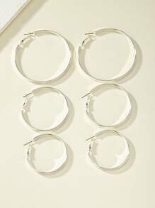 3pairs/set Minimalist Hoop Earrings - Silver - View 5