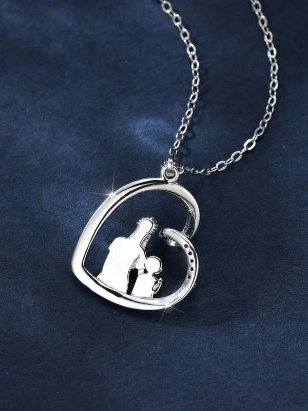 1pc Elegant And Noble Dual Color MotherDaughter Heart Pendant Necklace