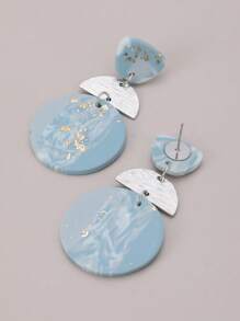 1 đôi bông tai hình học bằng gốm mềm màu xám vân đá kèm lá kim loại cho tiệc tùng, du lịch, nghỉ dưỡng và làm quà tặng - Xám - Xem 2