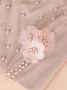 優雅1入組珍珠裝飾頭巾，女性頭部包裝 - 淺粉色 - 查看 5