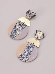 1pair Geometric Patchwork Soft Ceramic Material Camel & Foil Decor Drop Earrings, Suitable For Parties, Travel, Vacation And As Gifts - Camel - View 2