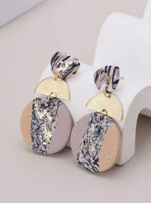 1pair Geometric Patchwork Soft Ceramic Material Camel & Foil Decor Drop Earrings, Suitable For Parties, Travel, Vacation And As Gifts - Camel - View 4