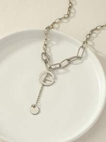 Round Charm OT Buckle Necklace - Silver - View 1