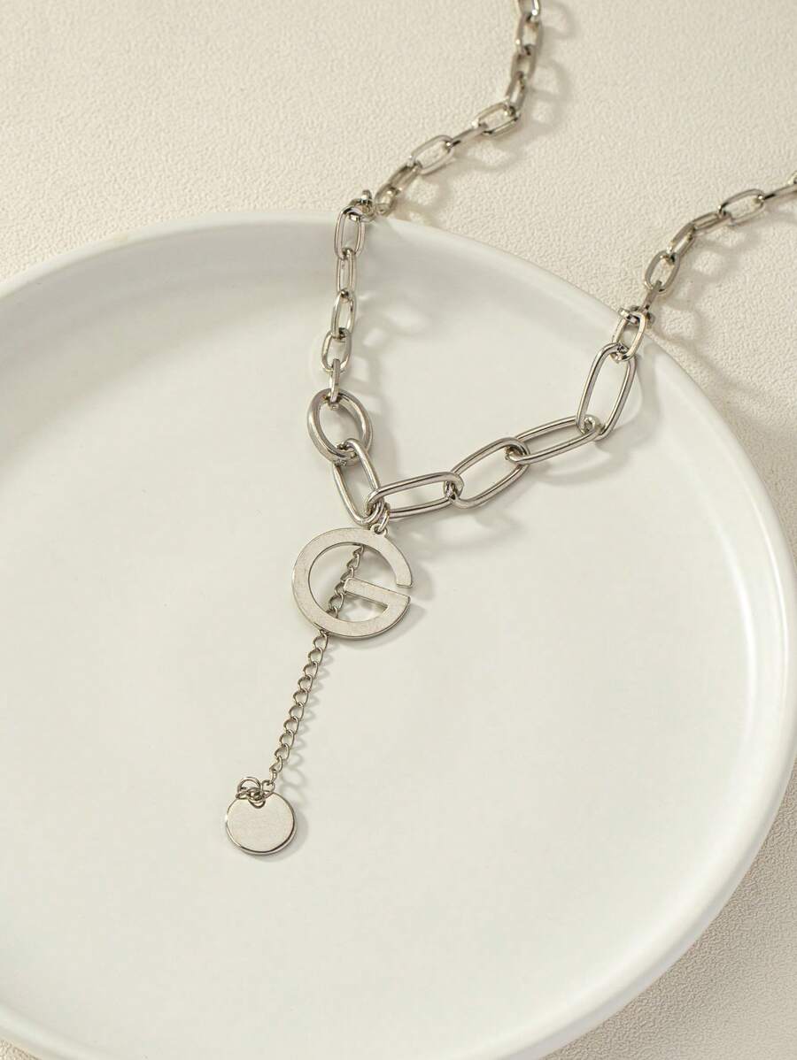Round Charm OT Buckle Necklace - Silver - View 1