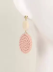 1 对简约编织浅粉色软陶和木质吊坠耳环，适合女士，适合度假、派对、送礼 - 淺粉色 - 查看 4