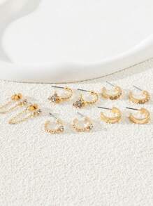 5pairs/set Rhinestone Decor Earrings - Yellow Gold - View 2