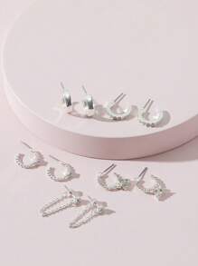 10 cái/bộ Bông tai trang trí bằng kim cương giả - Bạc - Xem 2
