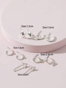 10 cái/bộ Bông tai trang trí bằng kim cương giả - Bạc - Xem 3