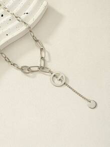 Round Charm OT Buckle Necklace - Silver - View 2