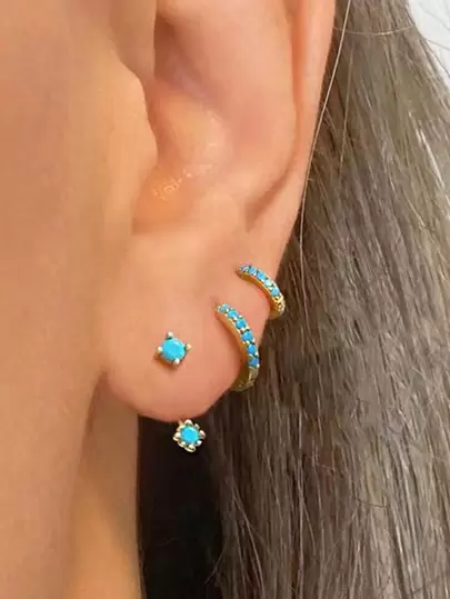 3 Pairs/Set Fashionable Copper Rhinestone Decorated Earrings, Daily Accessories For Women