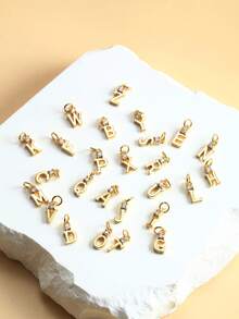 1入組銅和方晶鋯石字母吊墜適用於項鍊手環耳環製作 - 金黃色 - 查看 6