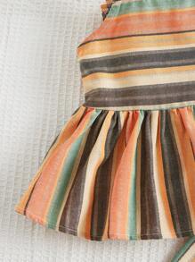 SHEIN Toddler Girls Striped Print Ruffle Hem Wide Straps Top & Trousers - Multicolor - View 3