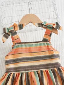 SHEIN Toddler Girls Striped Print Ruffle Hem Wide Straps Top & Trousers - Multicolor - View 5