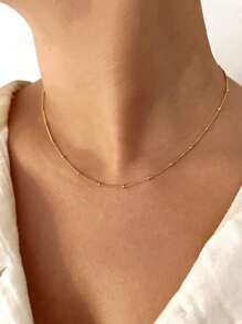 1 pieza Gargantilla de mujer con cadena de cuentas de acero inoxidable - Amarillo Oro - Ver 9