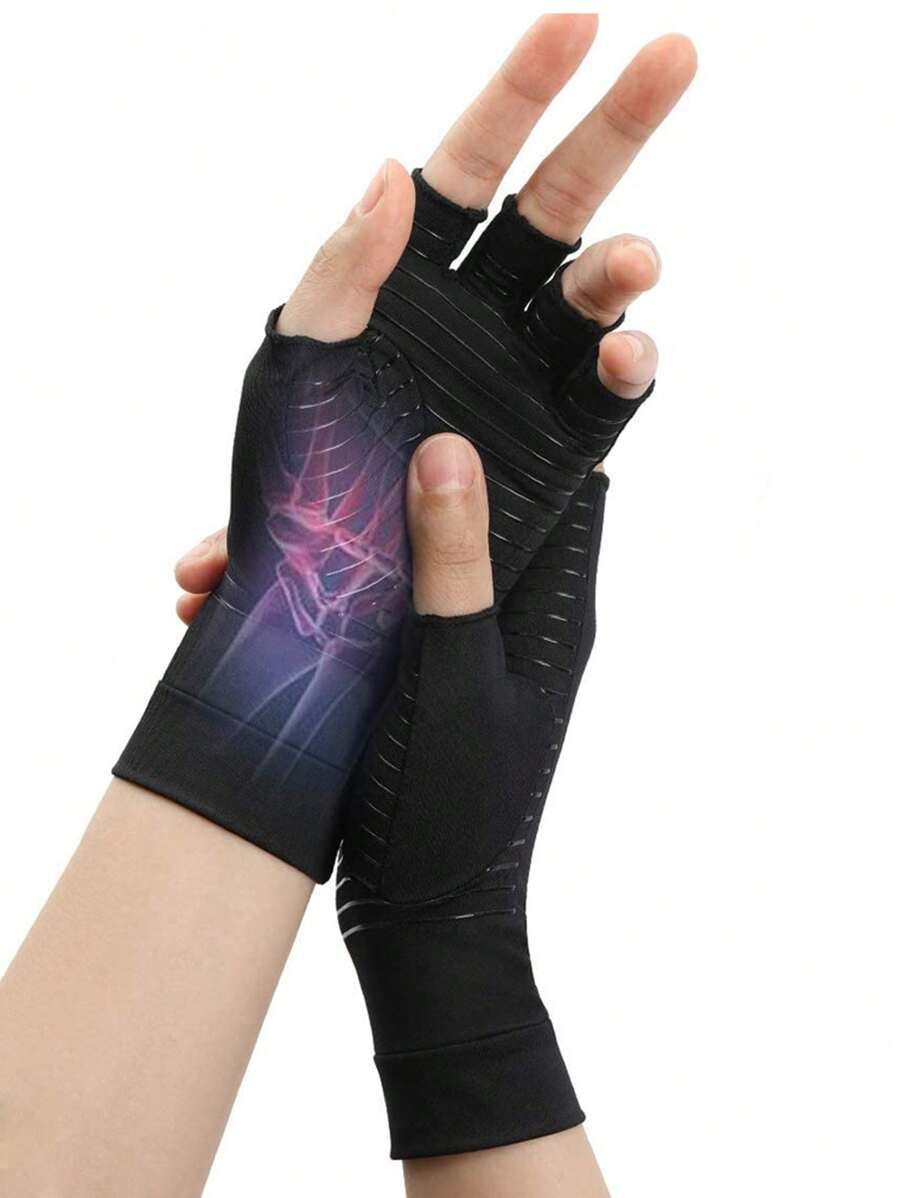 1 Đôi Găng Tay Chống Viêm Khớp-Găng Tay Không Ngón Truyền Đồng Tốt Nhất Cho Ống Cổ Tay, RSI, Bệnh Thấp Khớp - màu đen - Xem 1