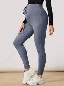 SHEIN Maternity Adjustable Waist Knot Front Leggings - Blue - View 1