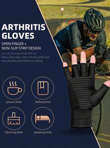 1 Đôi Găng Tay Chống Viêm Khớp-Găng Tay Không Ngón Truyền Đồng Tốt Nhất Cho Ống Cổ Tay, RSI, Bệnh Thấp Khớp - màu đen - Xem 6