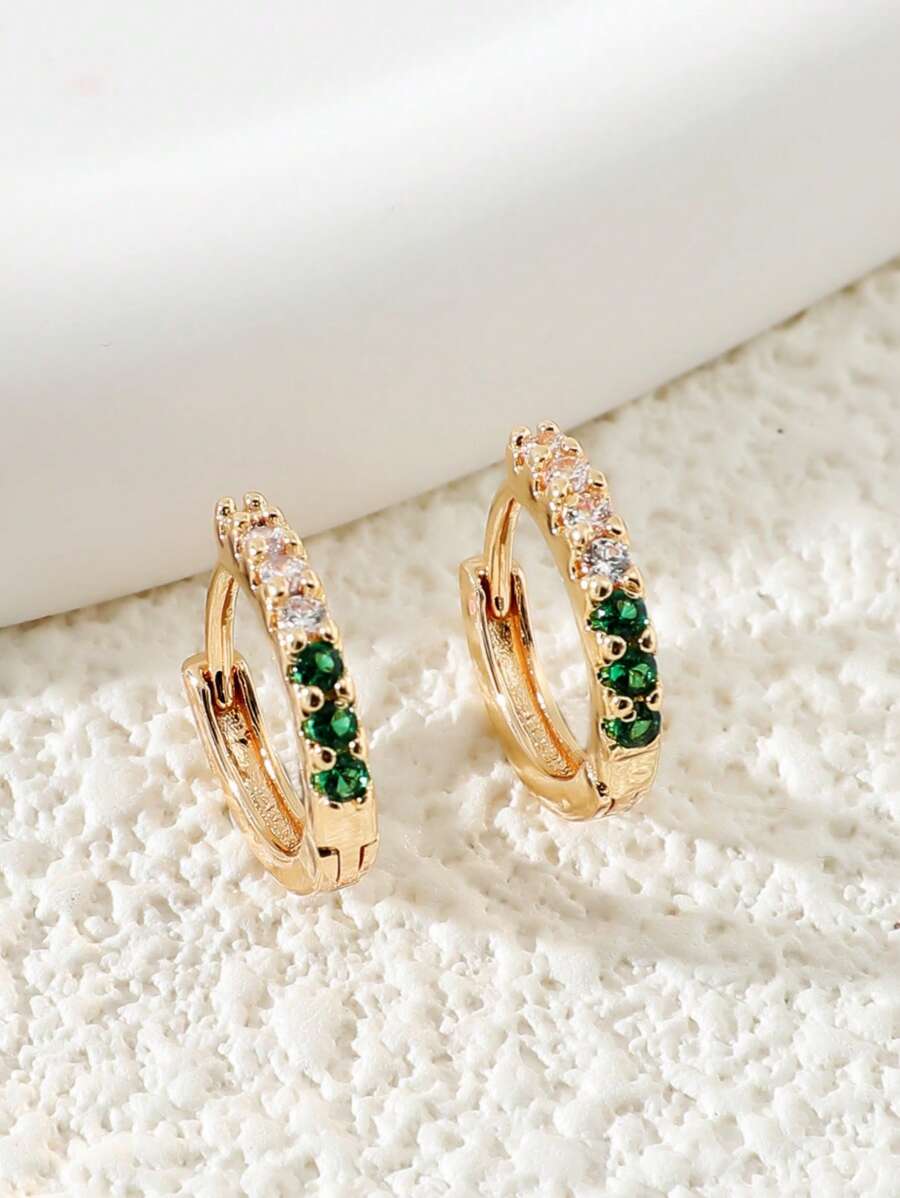 方晶鋯石裝飾圓耳環 - 彩色 - 查看 1