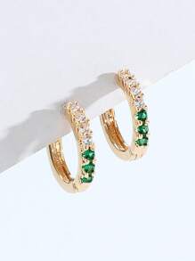 方晶鋯石裝飾圓耳環 - 彩色 - 查看 2