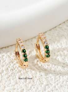 方晶鋯石裝飾圓耳環 - 彩色 - 查看 3