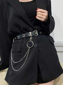 1 条皮带，1 条链子，女士朋克风格腰带，配金属腰链 - 黑色 - 查看 1