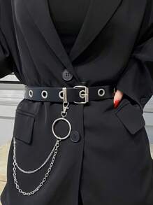 1 条皮带，1 条链子，女士朋克风格腰带，配金属腰链 - 黑色 - 查看 2