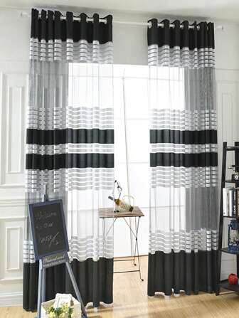 1 st Modern enkel svart och vit randig skir gardin för vardagsrummet sovrum, hem gardin för fönster