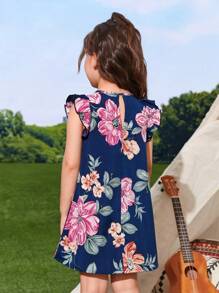 SHEIN 小女童印花荷葉邊連衣裙 - 彩色 - 查看 2