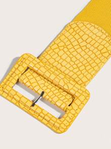 1pc Women Crocodile Embossed Fashionable Rectangle Buckle Belt For Daily Life - Yellow - View 3
