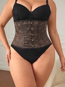 Plus Lace Up Back Lace Corset - Chocolate Brown - View 3