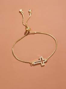 Cubic Zirconia Cross Decor Bracelet - Yellow Gold - View 2