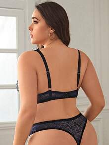 Set de lencería con encaje floral con aro - Azul Marino - Ver 2