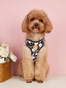 1入組花朵印花寵物背帶和1入組寵物牽引繩適用於狗狗適用於戶外 - 黑色 - 查看 7