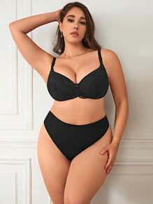 Plus Size Black Plain High Waisted Panties For Women Comfortable Medium Stretch Fabric - Black - View 4