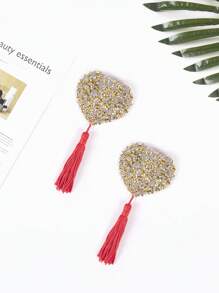 Talla grande 1 par Cubierta de pezón con diamante de imitación con corazón & con diseño de fleco