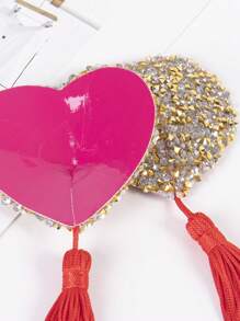 Talla grande 1 par Cubierta de pezón con diamante de imitación con corazón & con diseño de fleco