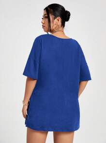 Flirla 大碼愛心圖案落肩T恤 - 寶藍色 - 查看 2