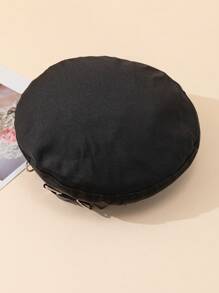 1pc Women Square Buckle & Studded Decor Fashion Beret For Daily Life - Black - View 4