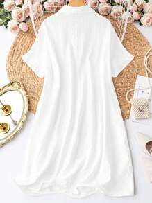 SHEIN LUNE Plus Solid Button Front Shirt Dress - White - View 2