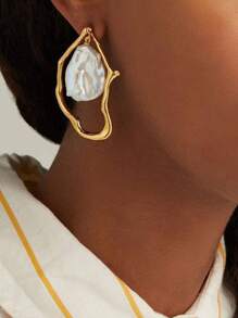 1pc Structured & Faux Pearl Drop Earrings Copper Jewelry